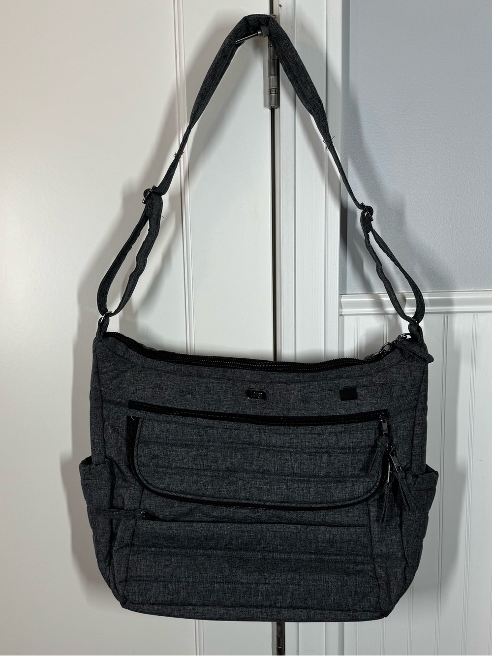 Lug Gray Nylon Hula Hoop Carry All Messenger Bag Diaper Bag Purse organize‎